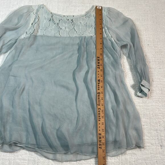 Silk H Trend layered blouse with lace accent and sheer sleeves and overlay L - Picture 6 of 7